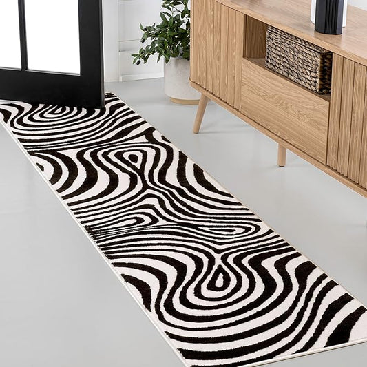 JONATHAN Y Maribo High-Low Abstract Striped Black/White 2x8 Runner Rug Indoor, Non-Shedding, Stain Resistant for Bedroom, Living Room, Kitchen (SCN103F-28)