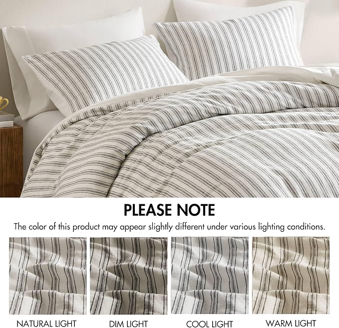 Madison Park Duvet Cover Set for Hot Sleepers - Linen Cotton Rayon Blend, King Size 3 Piece Set with Shams - Lightweight & Breathable Bedding, Grey Striped Design