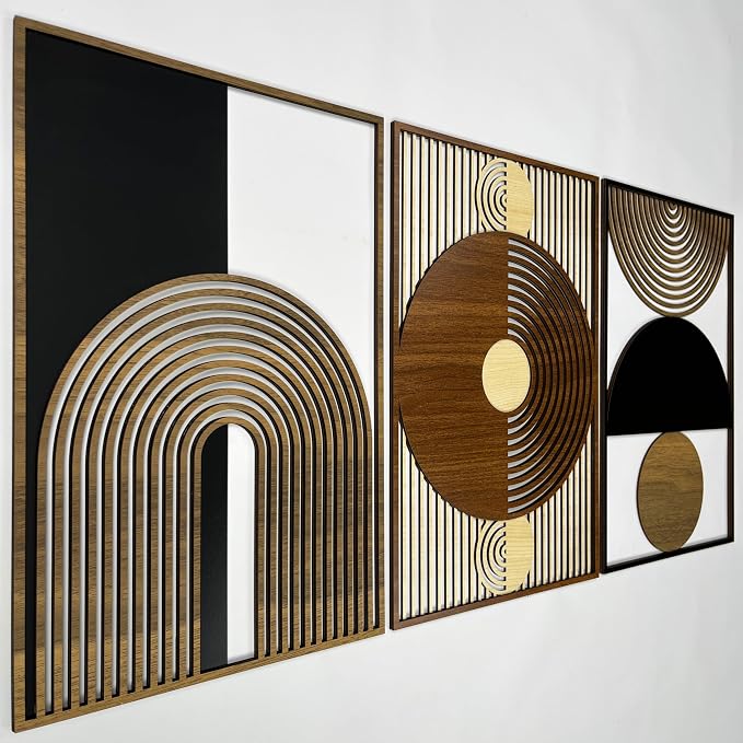 Mid Century Modern Wood Wall Art, Abstract Scandinavian Wooden Wall Decor, Geometric Boho Wall Panels, Contemporary Home Accents Gift for Living Room and Bedroom
