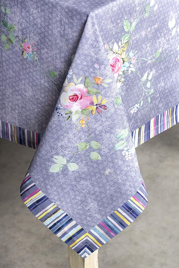 Maison d' Hermine Table Cloth Rectangle Table 100% Cotton 60 x 108 Inches Tablecloth Reusable Decorative for Dining Room Valentines Day Decorations Spring Summer - Sweet Rose Lavender - Country Garden