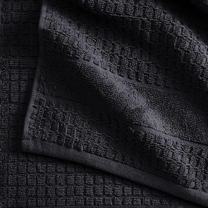 Market & Place 100% Cotton Super Soft Luxury Towel Set | Quick-Dry and Highly Absorbent | Waffle Textured | 550 GSM | 2 Bath Towels, 2 Hand Towels, & 2 Washcloths | Harper Collection (Black)