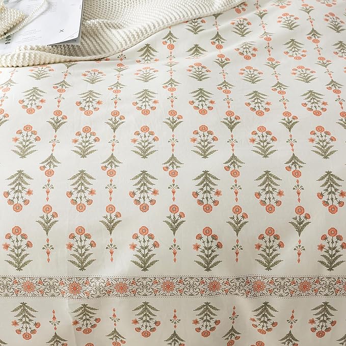HoneiLife King Duvet Cover Set - 100% Cotton Comforter Cover Floral Duvet Cover Sets,Soft & Breathable Duvet Cover with Zipper Closure and Corner Ties,3pcs Wildflower Comforter Cover Sets-Sweet Grass