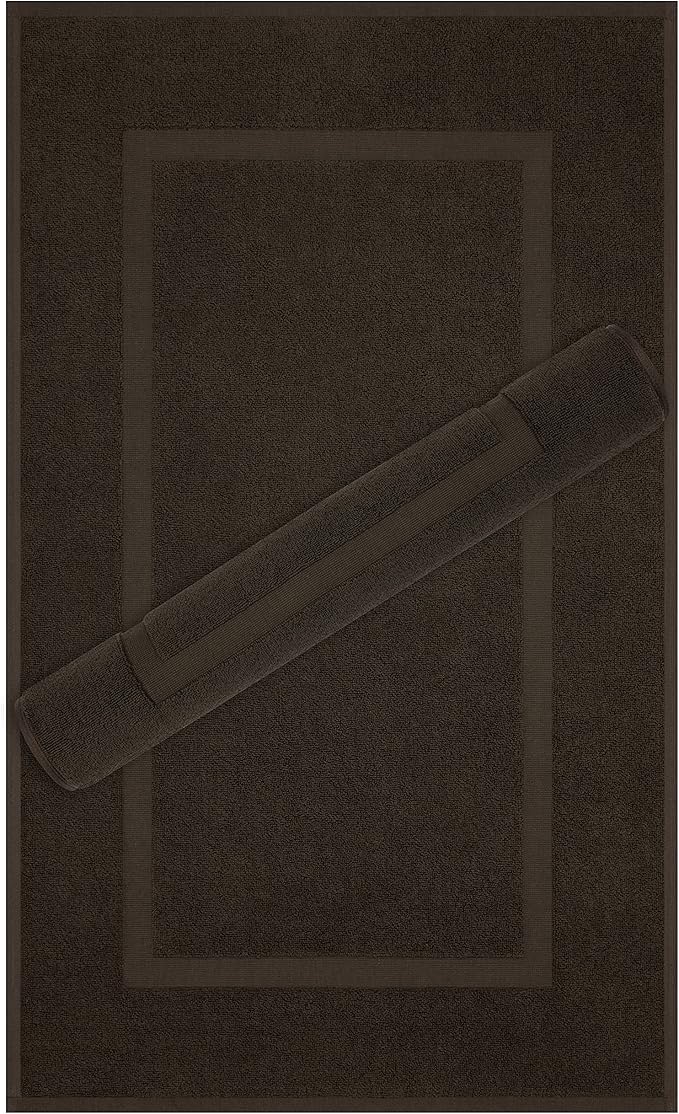 Cotton Paradise 100% Cotton Turkish Bathmat Set, Soft Absorbent Quick Dry, 2 Piece 20x34 Bathmat Floor Set, Chocolate Brown