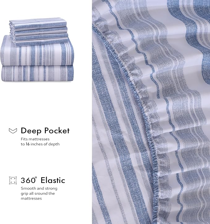 RUVANTI 100% Cotton Percale Sheets Split King Size 7 Piece Set, Cooling Bed Sheets for Hot Sleepers, Deep Pocket 16”, Breathable Lightweight & Durable, Crisp Hotel Style Sheets, Naval Blue