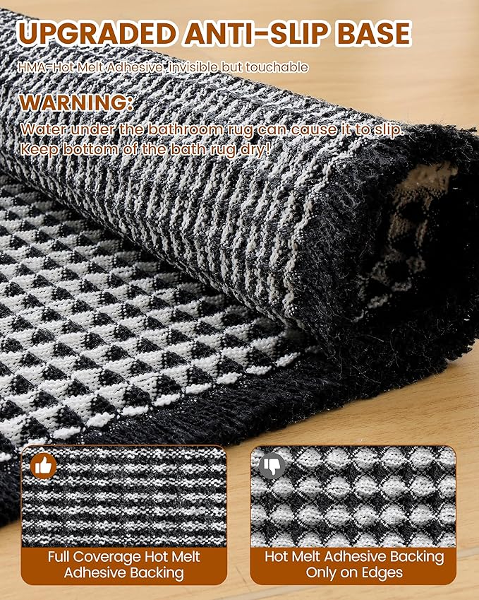 Smiry Waffle Bath Mat 47x24, Extra Soft Absorbent Bathroom Rugs, Non Slip Machine Washable Quick Dry Bath Rugs for Bathroom Floor, Tub, Shower, Home Decor Accessories, Black & Cream
