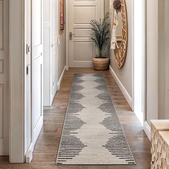 Rugshop Bohemian Stripe Stain Resistant High Traffic Living Room Kitchen Bedroom Dining Home Office Runner Rug 2' 7" x 6' Cream