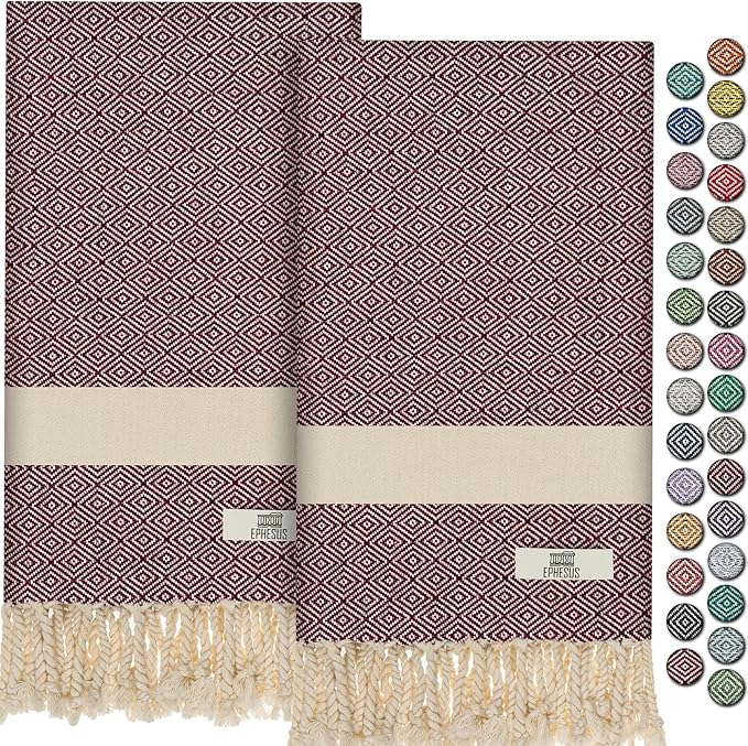Hand Towels - Set of 2 | 18" x 30" - Decorative Turkish Hand Towel for Bathroom, Kitchen, Guest, Face, Hair, Tea, Dishcloth (Diamond, Orchid)