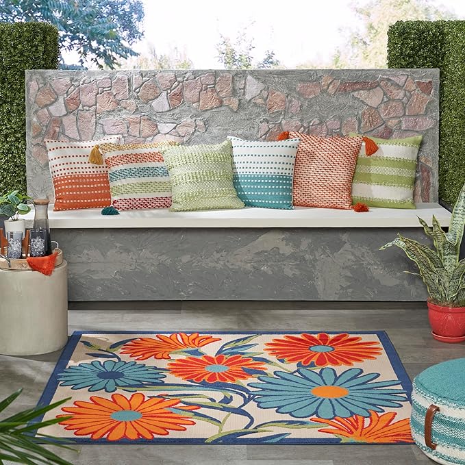 Nourison Home Aloha Multicolor 5'3" x Square Area Rug - Easy Clean, Non Shedding, Bed Room, Living Room, Dining Room, Kitchen (5' x Square)