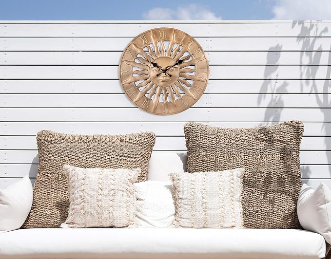 Bulova Sunrise Wall Clock C4860 | 14.3" 3D Sunburst Resin Design with Roman Numerals | Silent Quartz Movement | Battery Operated | Indoor/Outdoor Décor