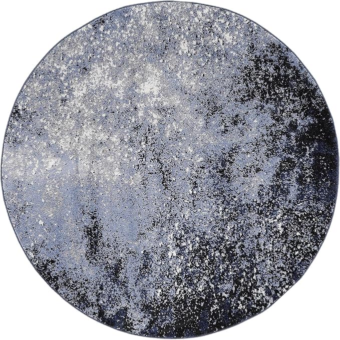 Nourison Home Passion Light Blue Black 4' x Round Area Rug - Easy Clean, Non Shedding, Bed Room, Living Room, Dining Room, Kitchen (4' x Round)