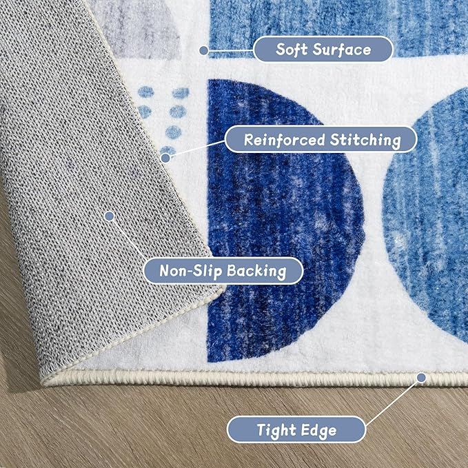 MUJOO Blue Rug Boho Washable,6x9 Area Rugs for Living Room Bedroom Dining Room,Large Throw Floor Carpet Non Slip Soft Modern Abstract Navy Blue