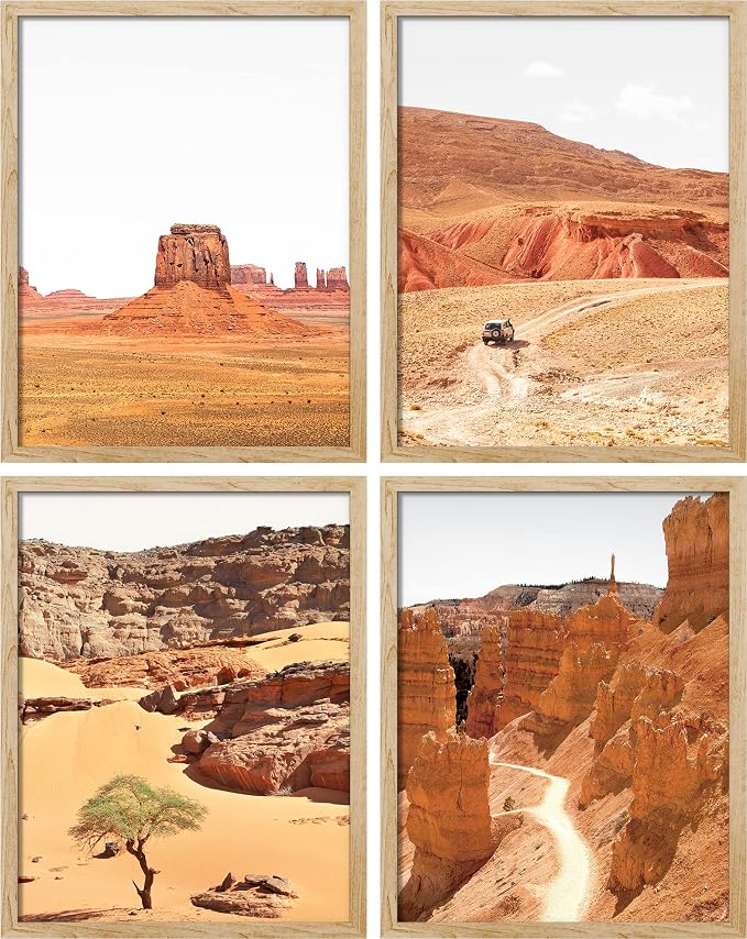 SIGNWIN Framed Arizona Texas Mountain Valley Wall Art, Set of 4 Landscape Wall Decor Prints, Nature Wilderness Wall Décor for Living Room, Bedroom - 11"x14"x 4 Natural