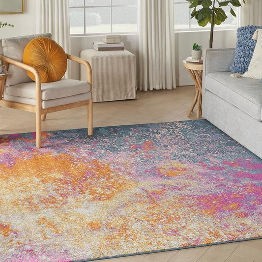 Nourison Home Passion Abstract Sunburst 7'10'' x Square Area-Rug, Easy-Cleaning, Non Shedding, Bed Room, Living Room, Dining Room, Kitchen (8 Square)