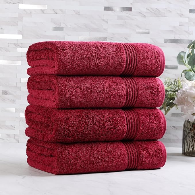 Superior Heritage Egyptian Cotton Bath Towel Set, Large Body Towels for Home Bathroom, Master, Guest Bath Decor, Plush, Absorbent Basics, Spa, Hotel, Resort, Luxury Essentials, Set of 4, Burgundy