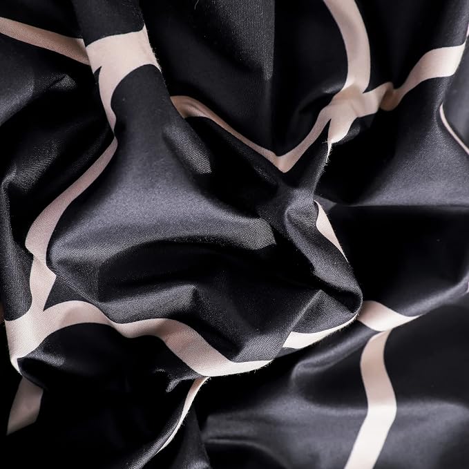 NTBAY 3 Pieces Duvet Cover Set Queen Size, Reversible Zipper Comforter Cover with 4 Corner Ties and 2 Pillow Shams, Soft Brushed Microfiber Comforter Cover Set with Black and Beige Curve Printed