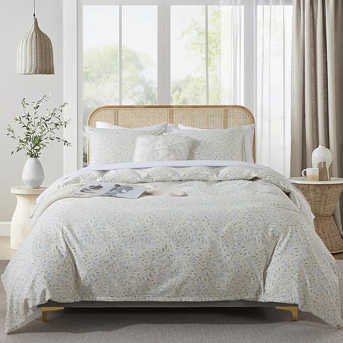 HoneiLife Floral Duvet Cover Queen - 100% Cotton Comforter Cover, Soft & Breathable Bedding Duvet Cover Sets with Zipper Closure & Corner Ties, 3-PC Wildflower Comforter Cover Sets, Early Summer