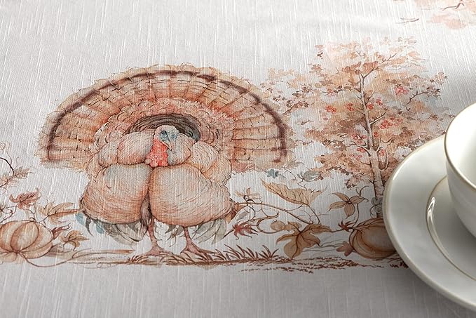 Maison d' Hermine Table Cloth Rectangle Table 100% Cotton 60 x 120 Inches Fall Tablecloth Reusable Everyday Use for Thanksgiving Christmas Decorations Dining Farmhouse Party (Giving Thanks)