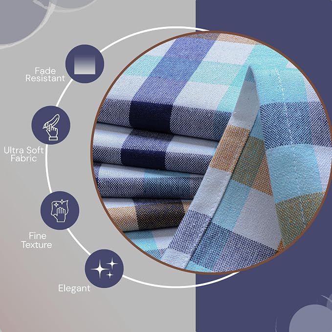Check Dish Towels 12 Pack, 18"x26", Absorbent Hand Towels for Kitchen Use, Quick Dry Cloths, Durable Washable Rags, Reusable Dishcloth Set - Indigo Blue, Mustard Yellow, Aqua Blue