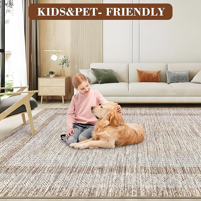 GarveeHome Washable 2.5x10 Kitchen Runner Rug, Easy Clean Geometri Rugs for Hallway Entryway, Indoor Outdoor Non Slip Rug Farmhouse Morden Carpet Door Mat Area Rug for Laundry Room Brown