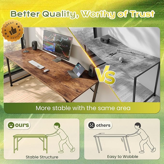PRAISUN 55 Inch Computer Desk, Home Office Desk with Spacious Desktop, Modern Gaming Desk, Writing Study Table for Bedroom, Small Spaces, Work from Home Desk with Metal Frame, Rustic Brown