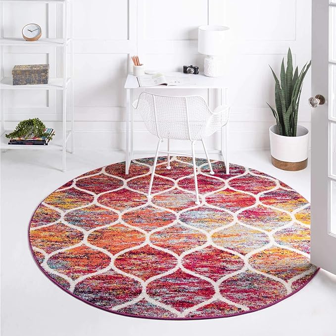 Unique Loom Trellis Frieze Collection Area Rug - Rounded (5' Round, Multi/ Black)