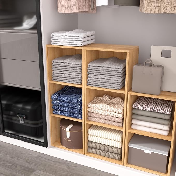 Wooden 2 Cube Storage Organizer, 2 Tier Storage Cubes Storage Display Cubby, Versatile Cubes Shelf and Cubby Organizer for Any Space (Oak, 2 Cube-W(11.8inch)