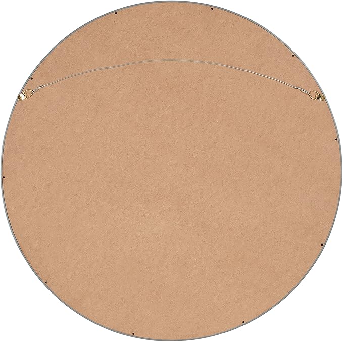 Kate and Laurel Travis Round Wood Wall Mirror, 25.6" Diameter, Gray, Modern Wall Décor Accent