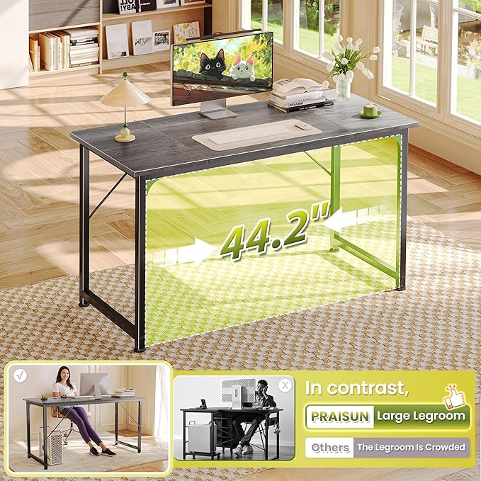 PRAISUN 47 Inch Computer Desk, Home Office Desk with Spacious Desktop, Modern Gaming Desk, Writing Study Table for Bedroom, Small Spaces, Work from Home Desk with Metal Frame, Grey