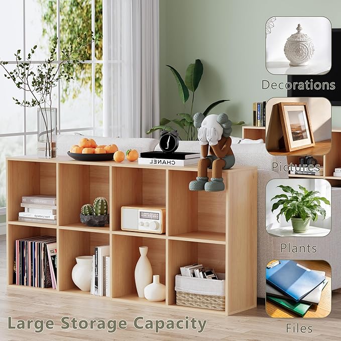 Wooden Storage Organizer with Closed Back Panel, 11in Cube Shelf Opening, Bookshelf, Display Shelf,Closet Cabinet for Home and Office (Natural Oak, 8-Cube 47.8L*9.45W*24.09H)
