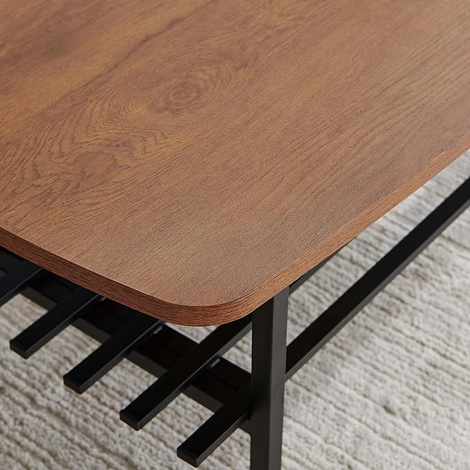 Wood Folding Coffee Table, Mid-Century Modern Design, 2-Tier, L41*W19*H15 inch, for Living Room, Walnut Finish Wood Top and Black Metal Frame