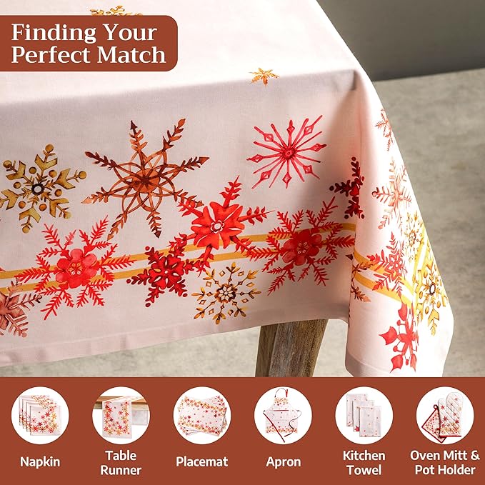Maison d' Hermine Table Cloth Rectangle Table 100% Cotton 60 x 120 Inches Fall Tablecloth Reusable Everyday Use for Thanksgiving Christmas Decorations Dining Farmhouse Party (Crystal Star)