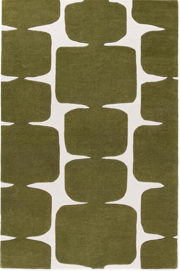 Restoration and Renovation Modern Wool Area Rug - Contemporary Abstract Geometric Design, Thick & Soft Hand-Tufted Carpet - Ideal for Indoor Decor in Living Room, Bedroom (Olive Green, 5' x 8')