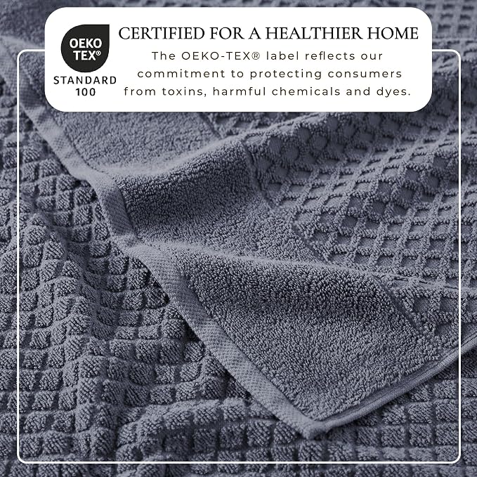 Great Bay Home Bath Towels - 100% Cotton 6 Piece Towel Set - Diamond Waffle Weave - Absorbent, Durable, Quick-Dry Towels for Bathroom (Chambray Blue)