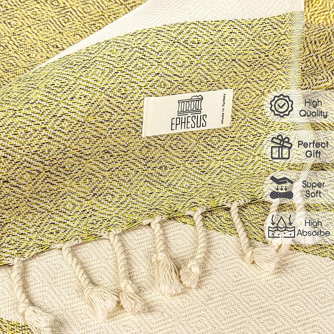 Hand Towels - Set of 2 | 18" x 30" - Decorative Turkish Hand Towel for Bathroom, Kitchen, Guest, Face, Hair, Tea, Dishcloth (Diamond, Yellow)