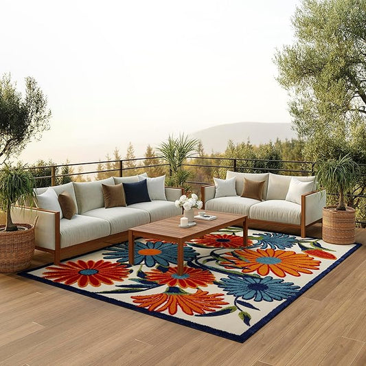 Nourison Home Aloha Multicolor 7'10" x 10'6" Area Rug - Easy Clean, Non Shedding, Bed Room, Living Room, Dining Room, Kitchen (8' x 11')