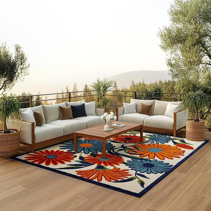 Nourison Home Aloha Multicolor 6' x 9' Area Rug - Easy Clean, Non Shedding, Bed Room, Living Room, Dining Room, Kitchen (6' x 9')
