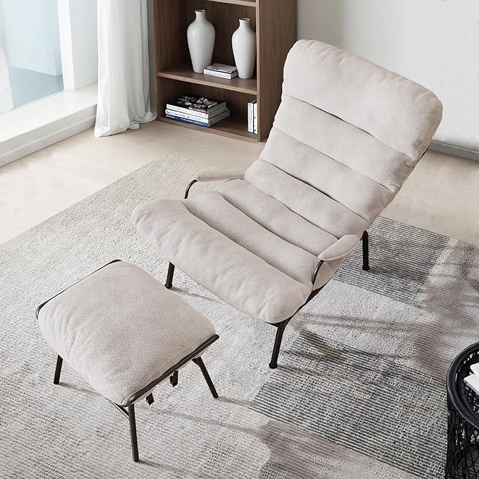 ovios Glider Rocking Chair with Ottoman, Mid-Century Modern Recliner Chair with Footrest, Comfy Gliding Rocker Lazy Accent Armchair for Living Room Bedroom, Cloud Plush Velvet, White