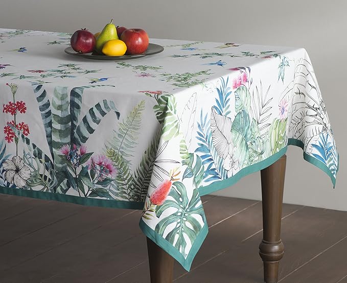 Maison d' Hermine Table Cloth Rectangle Table 100% Cotton 70 x 90 Inches Tablecloth Reusable Decorative for Dining Room Farmhouse Home Valentines Day Decorations Spring Summer - Tropiques
