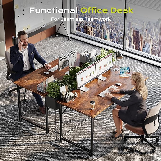 PRAISUN 47 Inch Computer Desk, Home Office Desk with Spacious Desktop, Modern Gaming Desk, Writing Study Table for Bedroom, Small Spaces, Work from Home Desk with Metal Frame, Rusitc Brown
