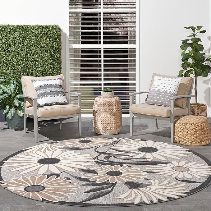 Nourison Home Aloha Beige 7'10" x Round Area Rug - Easy Clean, Non Shedding, Bed Room, Living Room, Dining Room, Kitchen (8' x Round)