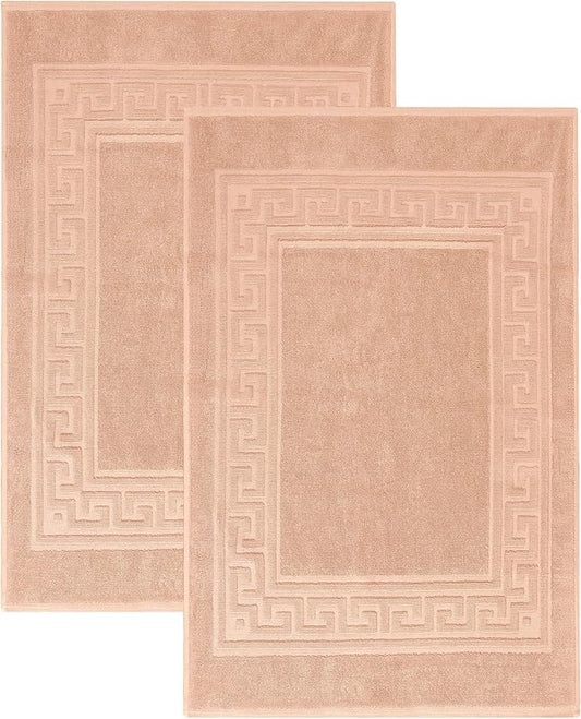 Superior Heavyweight Cotton Bath Mats, Bath Rugs For Bathroom Accessories, Washable Rug For Shower, Bath, Toilet, Modern Decor, No Backing, Luxury Hotel And Spa Quality, Set of 2, 22" x 35", Peach