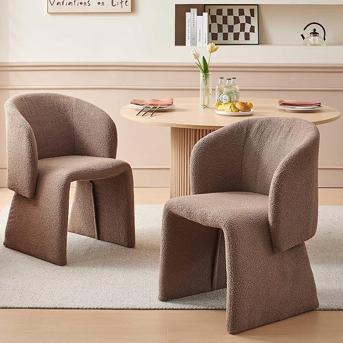 NORDICANA 3-Piece Round Dining Table Set for 2, Rustic 47-Inch Kitchen Table and Chair Set, Dining Set with Brown Upholstered Armchairs, Manufactured Wood Top with Oak Veneer