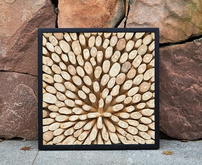 Greenage Reclaimed Teak Wood Wall Decor 17"x17" Farmhouse Branch Pattern Square Wall Art Rustic Wooden Wall Hanging Decoration Frame Wall Panel Shape for Home Living Room Bedroom