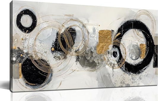 Abstract Pictures Wall Art for Living Room Black White and Gold Wall Decor Office Modern Prints Wall Art for Bedroom Size 20 x 40 Inch