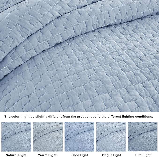 palassio Baby Blue 100% Cotton Quilt California Cal King Size Bedding Sets with 2 Pillow Shams, Textured Oversized Lightweight Bedspread Shabby Chic Coverlet, Soft Bed Cover for All Season, 3 Pieces