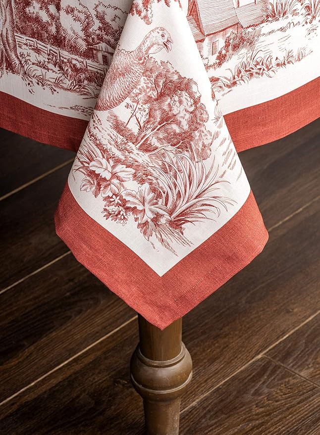 Maison d' Hermine Table Cloth Square Table 100% Cotton 54 x 54 Inches Fall Tablecloth Reusable Everyday Use for Thanksgiving Christmas Decorations Dining Farmhouse Party (Holy Jouy - Red)
