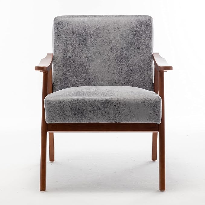 Container Furniture Direct Accent Chair with Microfiber Upholstery and Solid Wood Frame, Classic Mid-Century Modern Living Room Furniture for Extra Seating, Spotted Grey