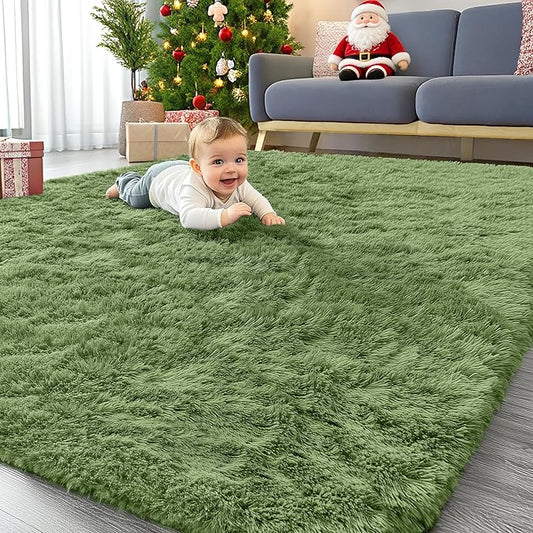 OLANLY 5x8 Machine Washable Large Area Rugs for Living Room, Bedroom, Soft Fluffy Shaggy Bedside Rug, Indoor Floor Carpet for Kids Girls and Boys, Dorms, Nursery, Home Decor Aesthetic, Green