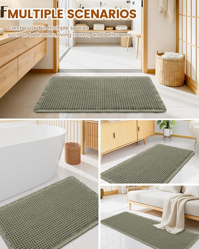 Smiry Waffle Bath Mat 30x20, Extra Soft Absorbent Bathroom Rugs, Non Slip Machine Washable Quick Dry Bath Rugs for Bathroom Floor, Tub, Shower, Home Decor Accessories, Green
