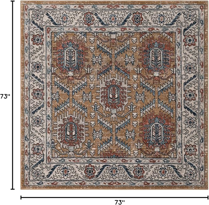 Rugs.com - Nyla Collection Rug – 6 Ft Square Mustard Yellow Stain-Resistant Area Rug – Ideal for Living Rooms, Bedrooms, and Dining Areas